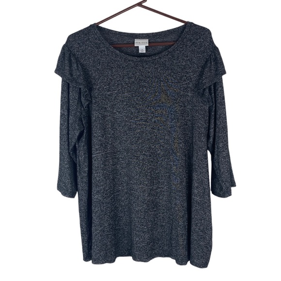 Ava & Viv Plus Size 1X Ruffled Shoulder 3/4 Sleeve Gray EUC - Picture 2 of 9